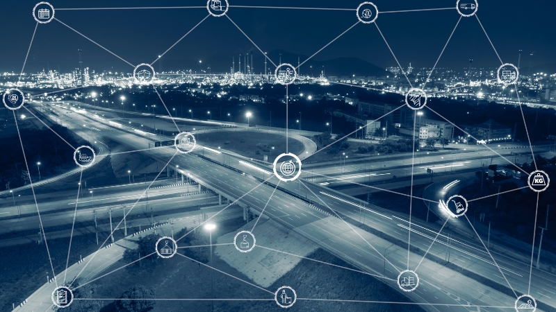 A highway with a web of telecommunication services interconnected to show how a business with a good a TEM Professional Service can run more smoothly.